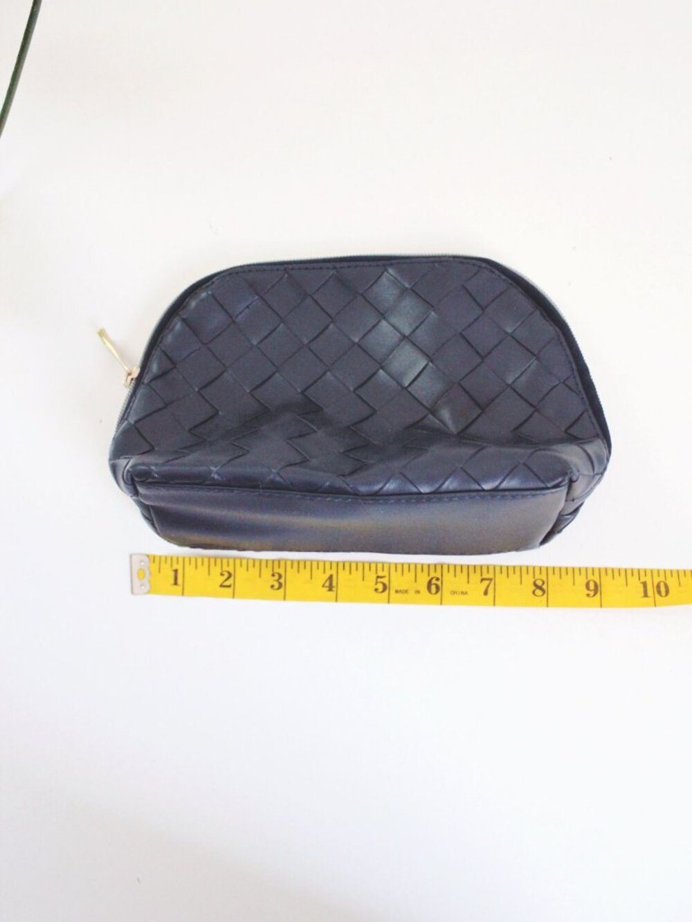 Woven Navy Blue Cosmetic Pouch Basket Weave Woven Intrecciato Flat Bottom - Picture 4 of 5